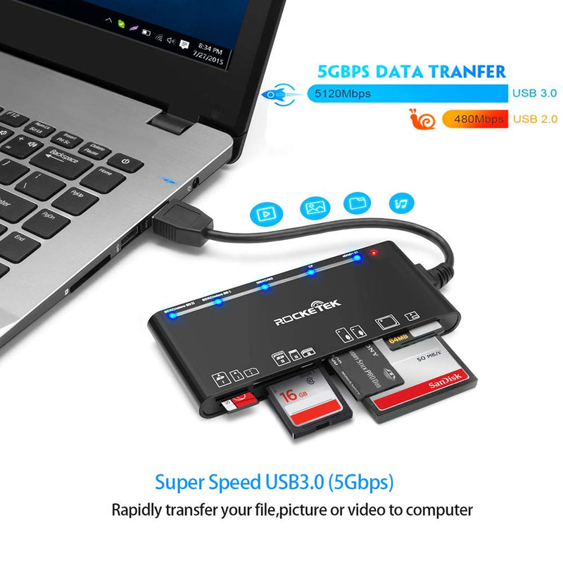 [Australia - AusPower] - USB3.0 Multi-Card Reader, SD/TF/CF/Micro SD/XD/MS 7 in 1 Fast 5Gbps Memory Card Reader/Writer/Hub for SD SDXC SDHC CF CFI TF Micro SD Micro SDXC Micro SDHC MS MMC UHS-I Cards,for Windows/Linux/Mac OS 