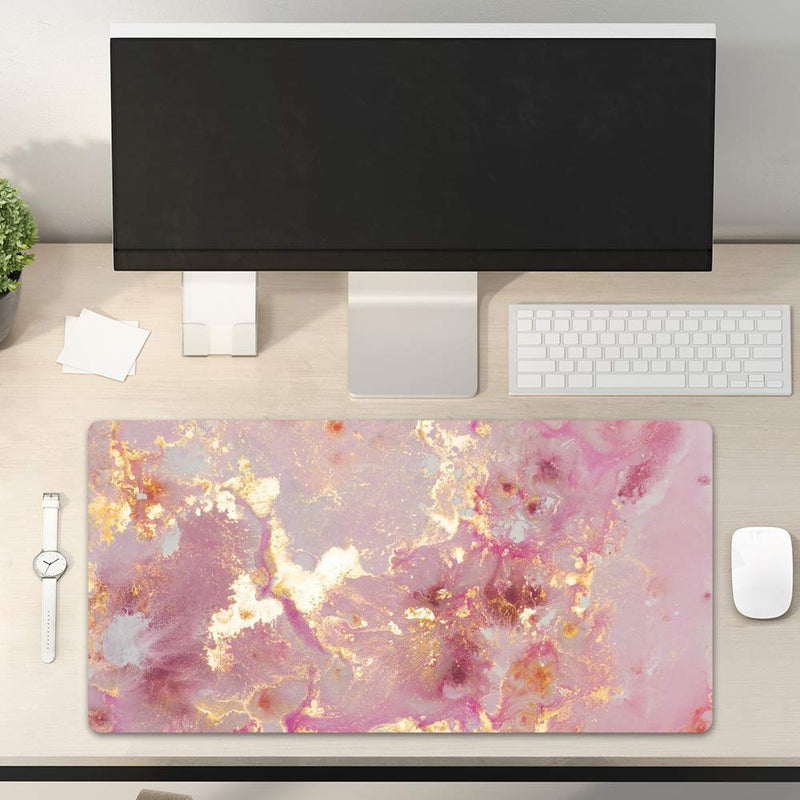 [Australia - AusPower] - QIYI Large Mouse Pad, Cute Extended Desk Mat, Women Girls PU Leather Waterproof Mousepad, Rose Gold Computer PC Laptop Protector Writing Pads for School Office Home 31.5" x 15.7" - Pink Golden Marble Pink Gold Marble 31.5" x 15.7" 