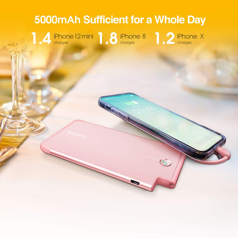 [Australia - AusPower] - Luxtude 5000mAh Portable Charger for iPhone, Ultra Slim Mfi Apple Certified Battery Pack Built in Lightning Cable, Fast Charging Power Bank for iPhone 13/12/11 Pro/X/XR/XS Max/8/7/6S, Rose Gold Pink. 2. 5000mAh-Rose Gold 