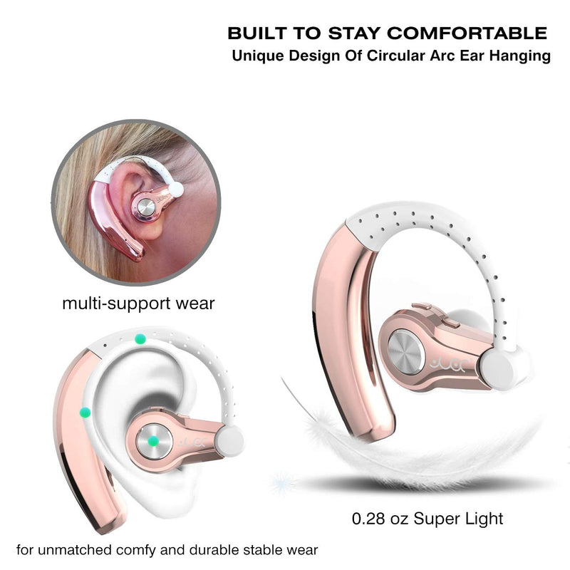 [Australia - AusPower] - PONYBRO Wireless Headset with Mic,Unmatched Comfy Wireless Earbud w/ 8 Hrs, HiFi Sound Cell Phone Earpiece Hands Free Headphone Compatible with Android/iPhone/Smartphones/Laptop, Rose Gold 