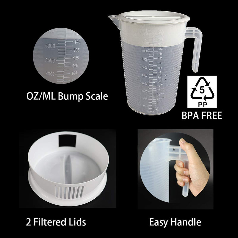 [Australia - AusPower] - 0.94Gallon Plastic Measuring Pitcher with Lid/cover BPA-FREE Eco-Friendly Carafes Mix Drinks Water Jug for Hot/Cold Juice Beverage Ice Tea (125oz, white) 125oz 