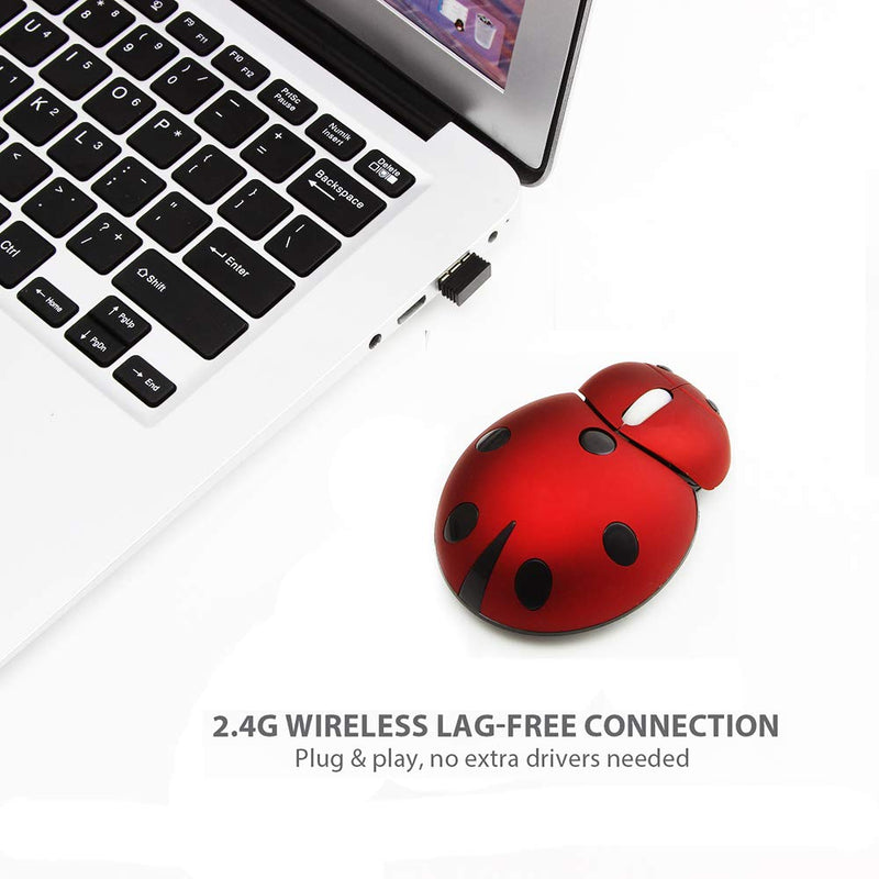 [Australia - AusPower] - Mini Cute Wireless Mouse, Portable Mobile Optical Mouse for Kids,2.4G 3000DPI Animal Ladybug Shape Cordless Computer Mouse Small Tiny Travel Mouse with USB Receiver for Laptop Desktop PC (Red) Red 