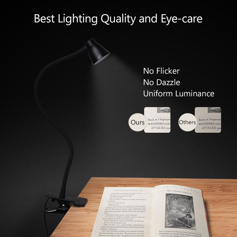 [Australia - AusPower] - CeSunlight Clamp Desk Lamp, Clip on Reading Light, 3000-6500K Adjustable Color Temperature, 6 Illumination Modes, 10 Led Beads, AC Adapter and USB Cord Included (Black) Black 