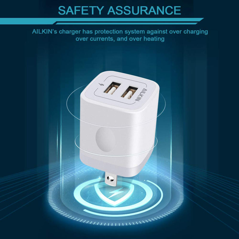 [Australia - AusPower] - USB Wall Charger, Charger Adapter, AILKIN 2-Pack 2.1Amp Dual Port Quick Charger Plug Cube for iPhone 13 12 11 Pro Max 10 SE X XS XR 8 Plus 7, Samsung Galaxy S21 S20 Power Block Fast Charging Box Brick White 