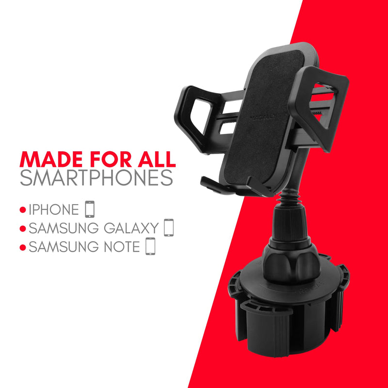 [Australia - AusPower] - Macally Car Cup Holder Phone Mount [Upgraded Base], Adjustable Gooseneck Cell Phone Cup Holder Cradle Car Mount - Easy Clamp Cradle in Vehicle Compatible with All Apple iPhone Android Smartphone 