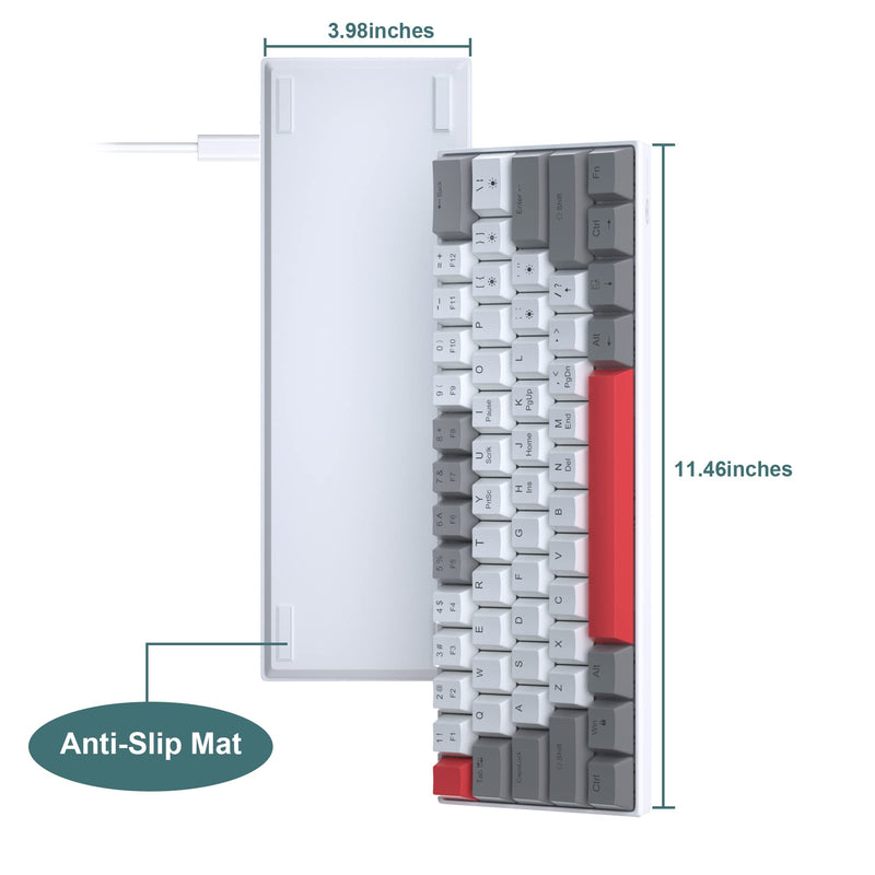 [Australia - AusPower] - 60% Mechanical Gaming Keyboard, Grey&White Gaming Keyboard with Hot Swappable Linear Red Switches, Wired Detachable Type-C Cable Mini Keyboard with Powder Blue Backlight for Windows/Mac/PC/Laptop grey&white with hot swappable red switch 