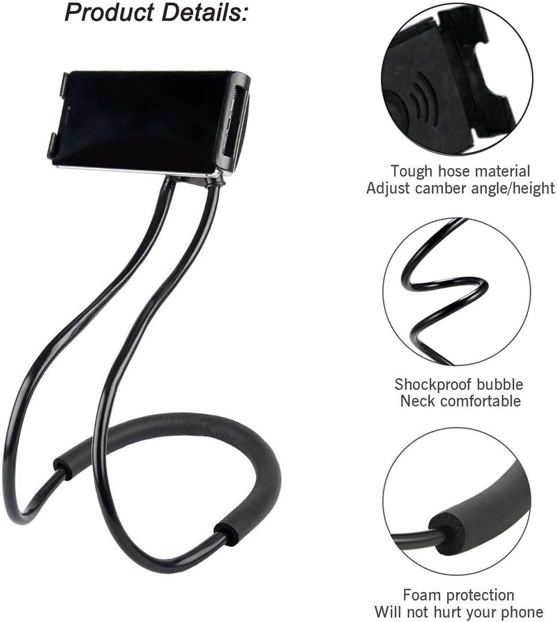 [Australia - AusPower] - Cell Phone Stand Hanging on Neck Upgraded, Juerly Hands-Free Mobile Phone Holder Clip on Bed/Table 360¡ã Rotation iPhone Tablet Mount Bracket, 27.6''/70 cm Length for 4.7''-7.6'' Screen 