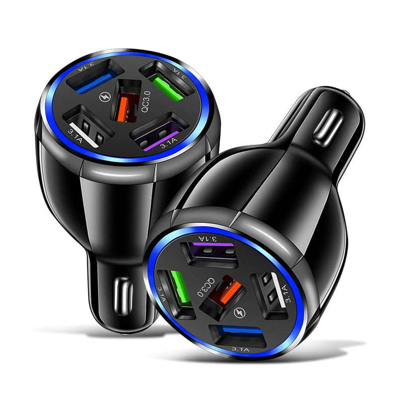 [Australia - AusPower] - 5-Port USB Car Charger, QC3.0 Fast Charging 5 USB Car Charger Adapter 15A Smart Shunt Car Phone Charger with Light, Suitable for iPhone & Android,Samsung Galaxy S10 S9 Plus 