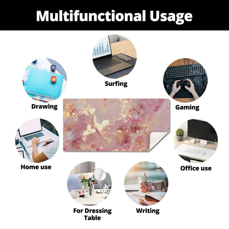 [Australia - AusPower] - QIYI Large Mouse Pad, Cute Extended Desk Mat, Women Girls PU Leather Waterproof Mousepad, Rose Gold Computer PC Laptop Protector Writing Pads for School Office Home 31.5" x 15.7" - Pink Golden Marble Pink Gold Marble 31.5" x 15.7" 