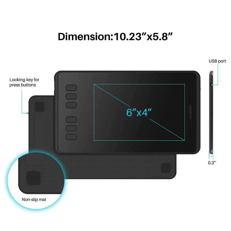 [Australia - AusPower] - HUION Inspiroy H640P Graphics Drawing Tablet with Battery-Free Stylus 8192 Pressure Sensitivity 6 Customized Hot Keys, Digital Pen Tablet for Linux, Mac, Windows PC and Android 