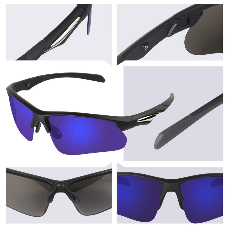 [Australia - AusPower] - Duduma Polarized Sports Sunglasses for for Men Women Fishing Cycling Running Golf Driving Glasses Tr62 Superlight Frame 674 Black Matte Frame With Blue Lens 