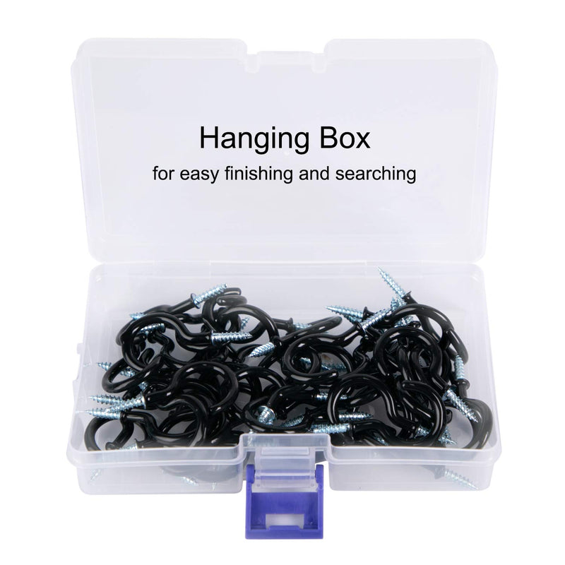 [Australia - AusPower] - 50-Pack Ceiling Hooks, 1-1/4inch Vinyl Coated Screw-in Cup Hooks Hanger for String Lights Curtains Ropes Chains Mugs Indoor and Outdoor Use, Black 