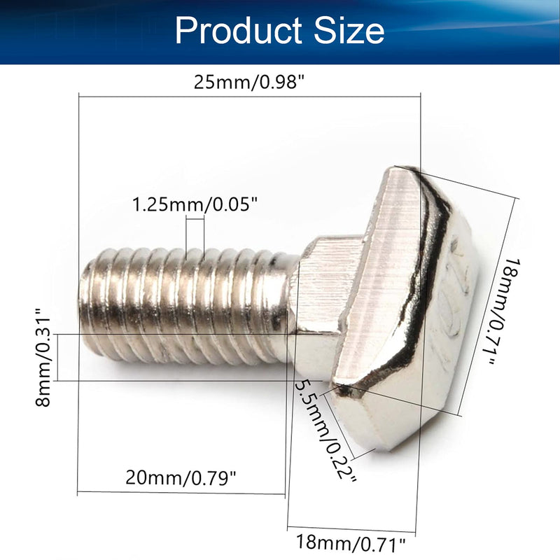 [Australia - AusPower] - Yinpecly M8 x 20mm T Slot Bolts Fastener for European Standard 45 Series T-Slot Aluminum Profile Construction Industry, Carbon Steel Chrome Plated Silver Tone 20pcs M8x20 