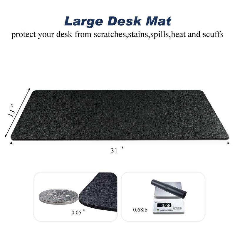 [Australia - AusPower] - Desk Pad for Office Home 31" x 13",PU Leather Waterproof Large Desk Writing Mat Organizer,Multifunctional Ultra Thin Dual Use Desk Blotters Mouse Pad Protector … (Black) Black 
