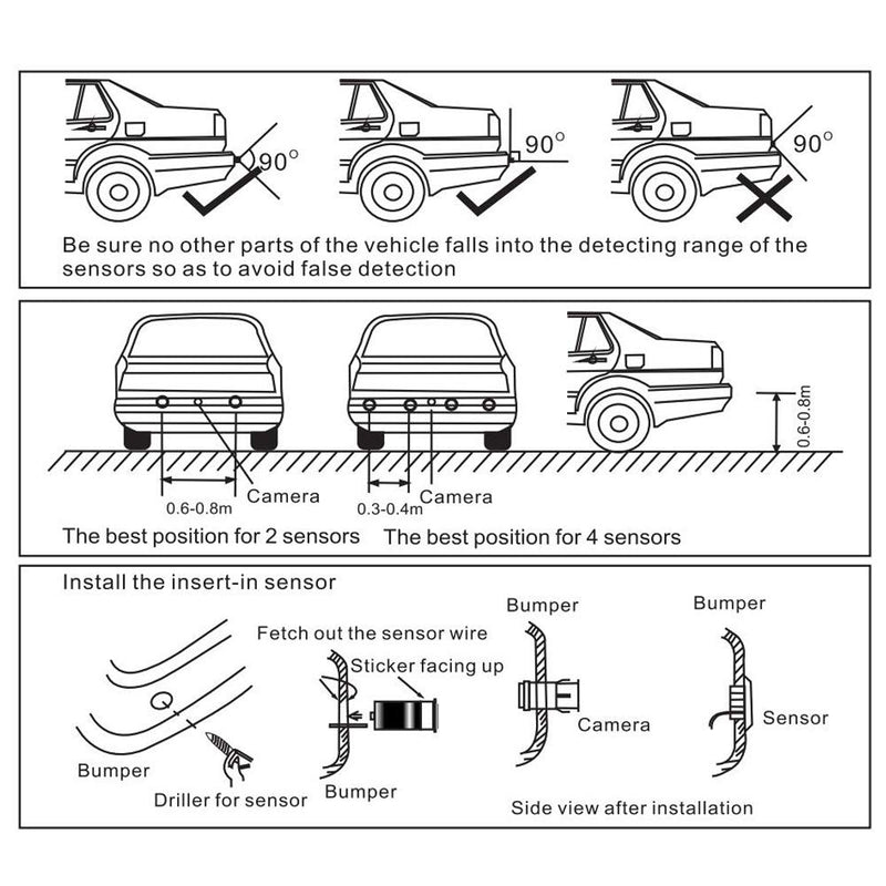 [Australia - AusPower] - Tiemahun Black Car Parking Sensor Vehicle Truck Reverse Backup Radar System with LED Digital Display，4 Weather Proof Parking Sensors & Sound Warning（BiBiBi） (X67D) X67D 