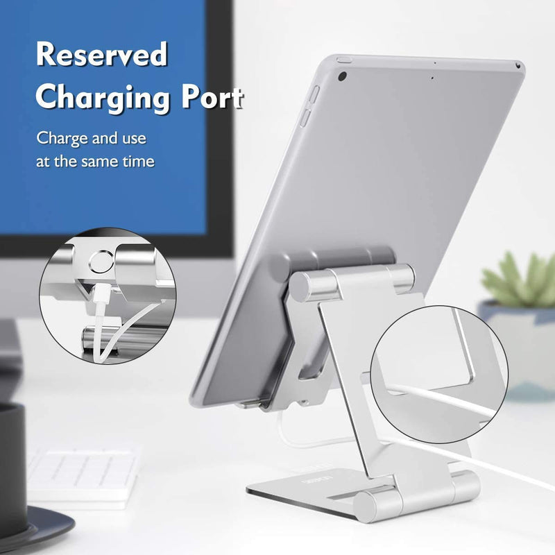 [Australia - AusPower] - Licheers Adjustable Tablet Stand, iPad Stand, Desk Phone Holder Stand Dock for iPad Pro 9.7, 10.5, 12.9 Air Mini 4 3 2, iPhone 13 12 11 Pro Max, Samsung Galaxy, Surface, Kindle, E-Reader(Silver) Silver 