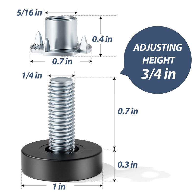 [Australia - AusPower] - MROCO Furniture Leveling Feet with T-Nuts, 12 PCS 1/4"-20 UNC Thread Adjustable Levelers, Leg Levelers Table Feet Screw on for Deak, Chairs, Stool Legs, Cabinet 