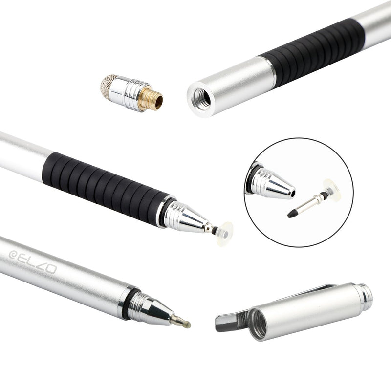[Australia - AusPower] - Elzo 3 in 1 Capacitive Disc Stylus Gel Pen Combo 2 Pcs with 4 Replaceable Disc Tips and 2 Replacement Fiber Tips for Touch Screen Tablets Samsung Galaxy/Surface/iPhone/iPad/LG and More (Black&Silver) 