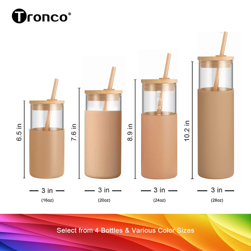 [Australia - AusPower] - tronco 20oz Glass Tumbler Glass Water Bottle Straw Silicone Protective Sleeve Bamboo Lid - BPA Free (Amber) Amber 1 Count (Pack of 1) 
