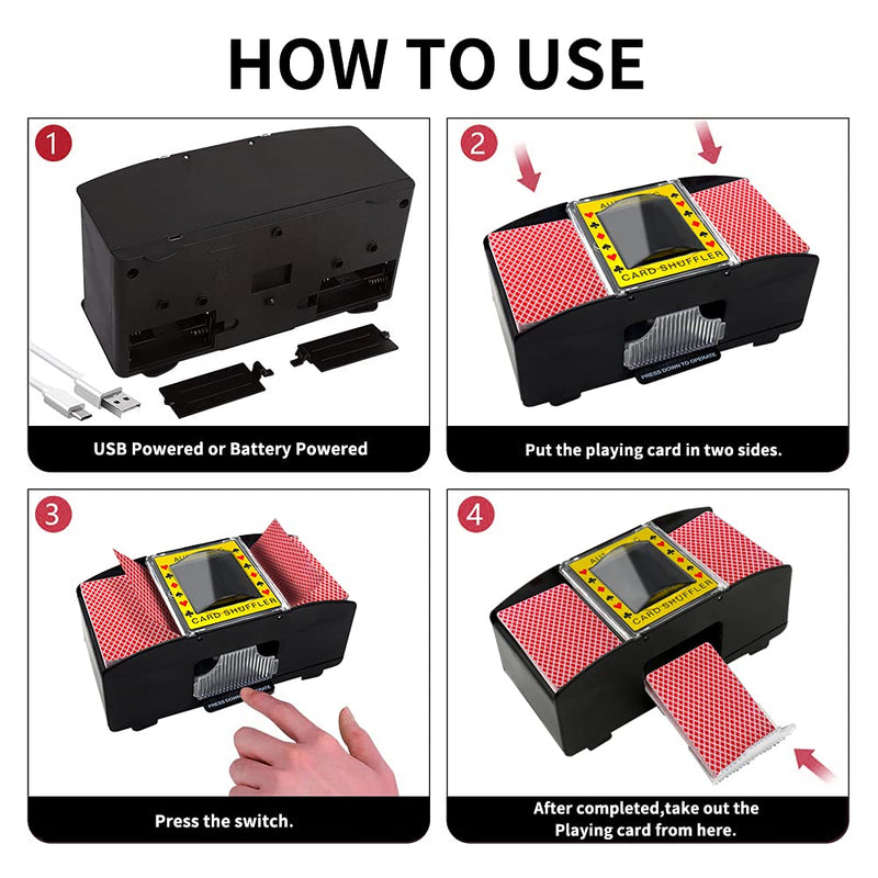 [Australia - AusPower] - Ni-SHEN Automatic Card Shuffler USB/Battery Operated Electric Shuffler for Family Party Poker/Blackjack/UNO 1-2 Deck Card Shuffler 