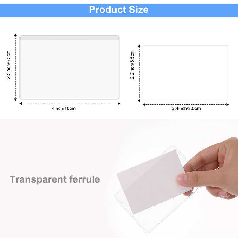 [Australia - AusPower] - 100 Pieces Self-Adhesive Business Card Pockets with 100 Pieces Blank Business Cards Cardstock, Adhesive Clear Pockets Sleeves Label Holder for Index Cards, Protect Your Cards or Photos 