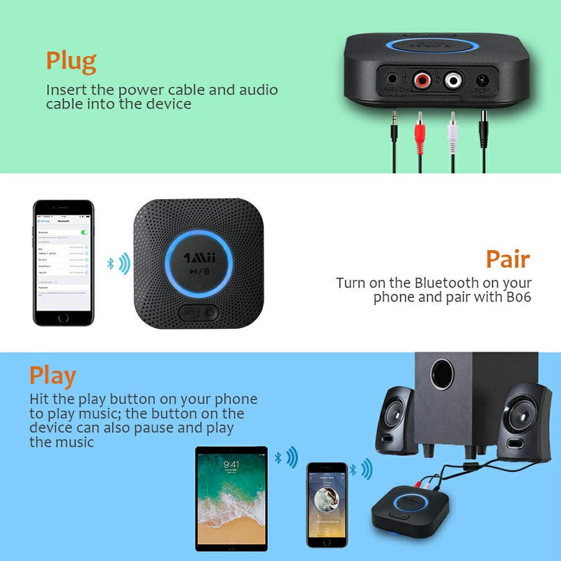 [Australia - AusPower] - [Upgraded] 1Mii B06 Plus Bluetooth Receiver, HiFi Wireless Audio Adapter, Bluetooth 5.0 Receiver with 3D Surround aptX Low Latency for Home Music Streaming Stereo System Black 