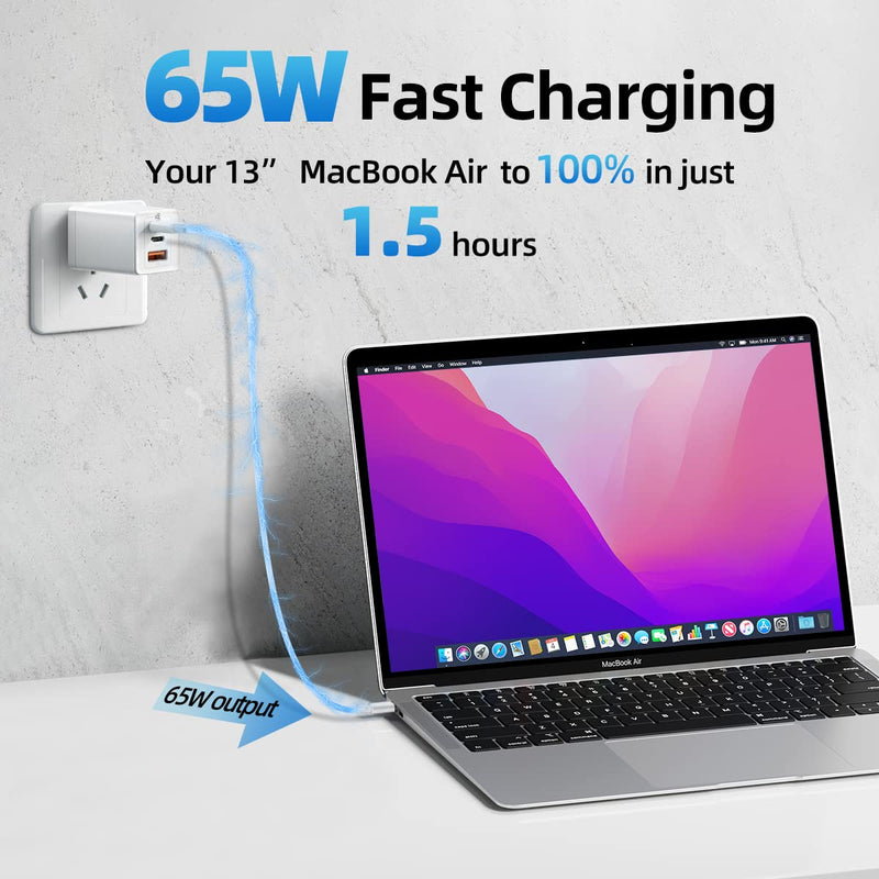 [Australia - AusPower] - USB C Charger Baseus 65W GaN Charger 3 Ports Foldable USB C Wall Charger,Fast Charger Block for iPhone 13/12 Mini/12 Pro Max/11/XR/XS, iPad Pro, Chrome Book, Samsung S22 S21, MacBook Pro/Air, Laptops White 