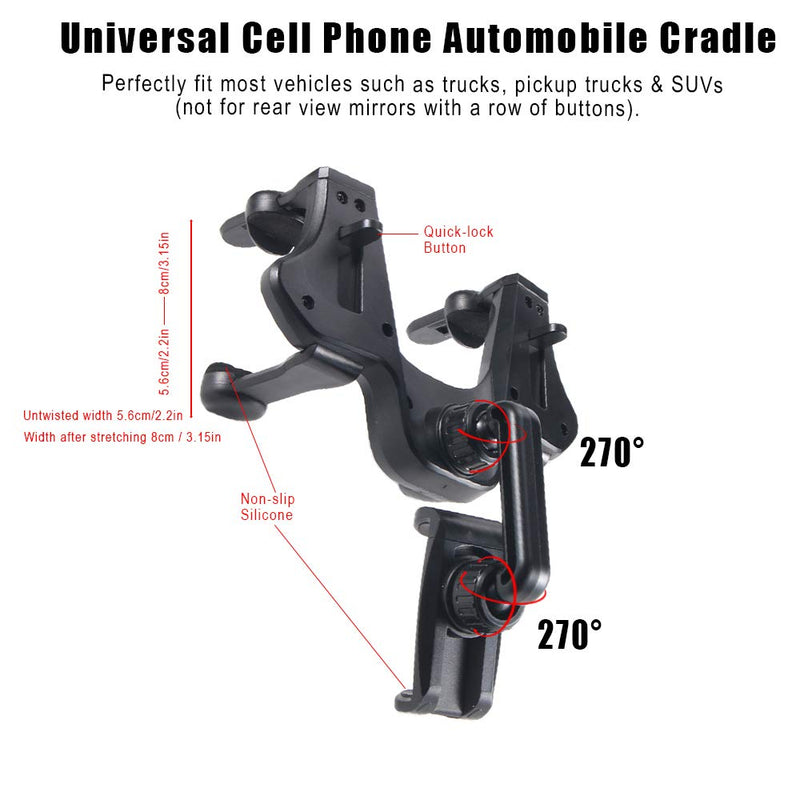 [Australia - AusPower] - Phone Car Holder Rear View Mirror Phone Mount Car Phone Holder Mount Eye Level Safe Viewing Universal Cell Phone Automobile Cradles Fit with All Cell Phones 