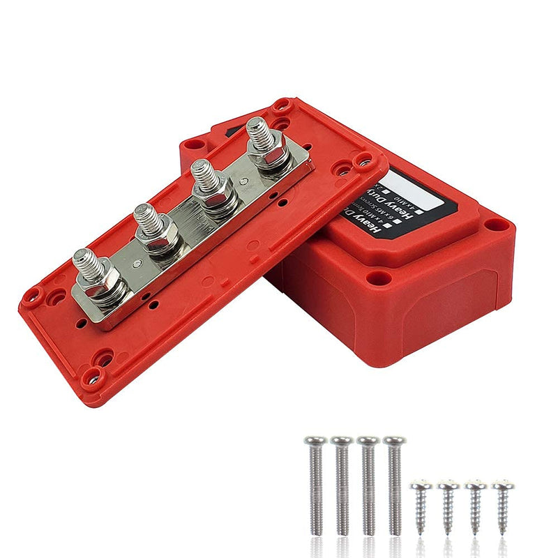 [Australia - AusPower] - IZTOSS 300A Bus Bar 5/16" Heavy Duty Module Design BusBar Box Power Distribution Block 48V 4X M8 Terminal Studs Battery Junction Block for Battery Marine RV Truck (Red) M8 (5/16")Red 