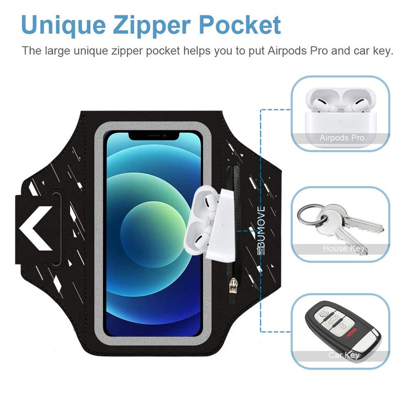 [Australia - AusPower] - iPhone 13/13 Pro/12/12 Pro Armband, BUMOVE Gym Runing Sports Arm Band for iPhone X/XS/XR, 11/11 Pro, 12 mini/12/12 Pro, 13 mini/13/13 Pro up to 6.2 inch with Airpods Key Card Holder (Black) Black (Up to 6.2") 