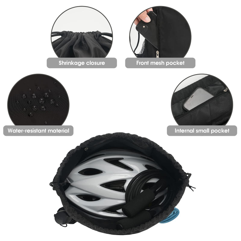 [Australia - AusPower] - WANDF Drawstring Backpack Sports Gym Sackpack with Mesh Pockets Water Resistant String Bag for Women Men Children Black 