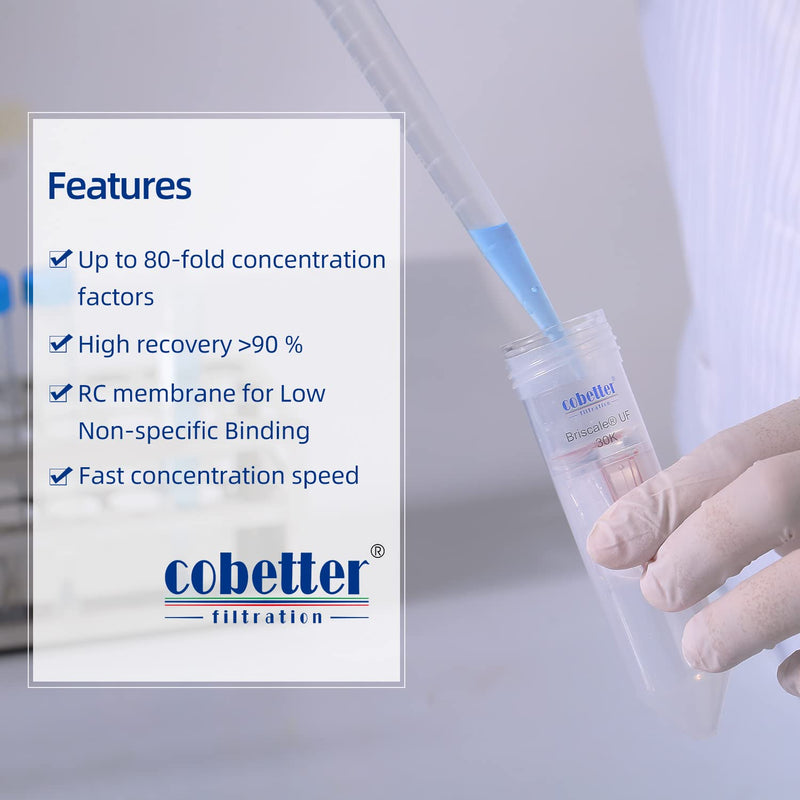 [Australia - AusPower] - COBETTER Ultra Centrifugal Filter 15mL Ultrafiltration Centrifuge Tube Unit with Regenerated Cellulose RC Membrane 10kDa, Pack of 4 