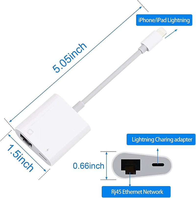 [Australia - AusPower] - 【Apple MFi Certified】 Lightning to Ethernet Adapter, 2 in 1 Rj45 Ethernet LAN Network Adapter, iPhone Ethernet Cable with Charge Port Compatible with iPhone/iPad/iPod Supports 100Mbps,Plug and Play 