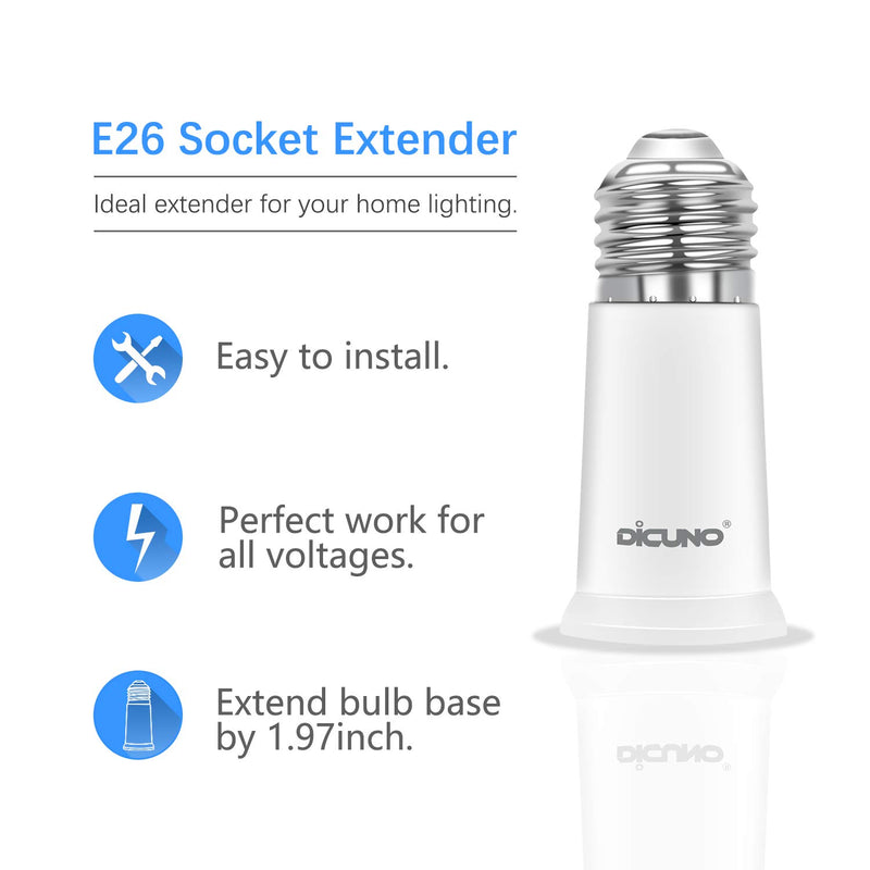 [Australia - AusPower] - DiCUNO E26 Socket Extender, E26 to E26 Standard Medium Base Lamp Bulb Socket Adapter of 5CM/1.97 Inch Extension, Max 200W Light Bulb Extender 2 Pcs 2 Pack 