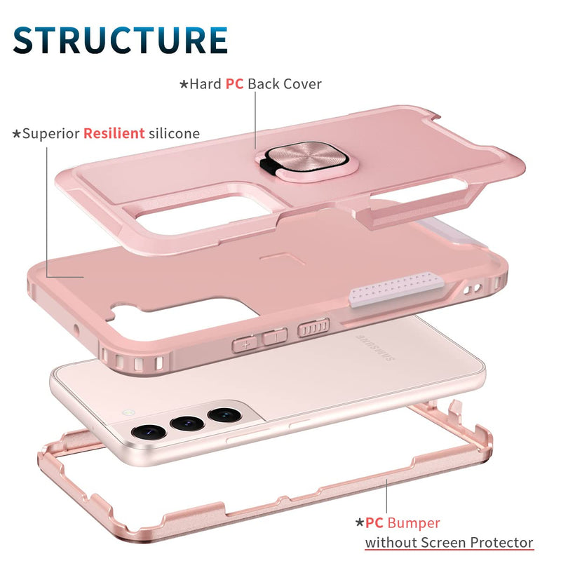 [Australia - AusPower] - Petocase for Samsung Galaxy S22 Plus Case Heavy Duty Full Body Shockproof Kickstand with 360°Ring Holder Support Car Mount Hybrid Bumper Silicone Hard Back Cover for Samsung S22 Plus 6.7" Rose Gold 