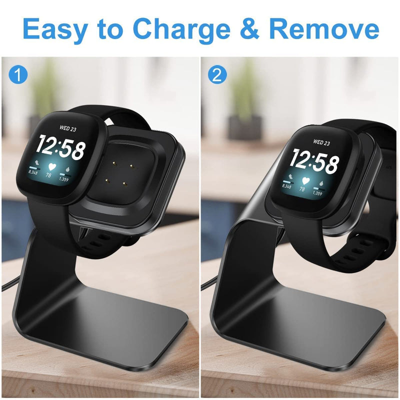 [Australia - AusPower] - RARF Charger Dock Compatible with Fitbit Versa 3/Sense, Premium Aluminum Replacement Charging Stand Cardle Base Station with 4.5ft USB Cable for Versa 3 and Sense Smartwatch (Black) Black 