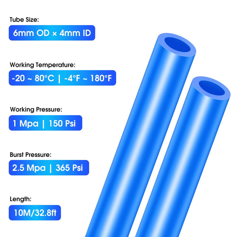 [Australia - AusPower] - TAILONZ PNEUMATIC Blue 6mm OD 4mm ID Polyurethane PU Air Hose Pipe Tube Kit 10 Meter 32.8ft 6mm OD/32.8Ft/10Meter 1 