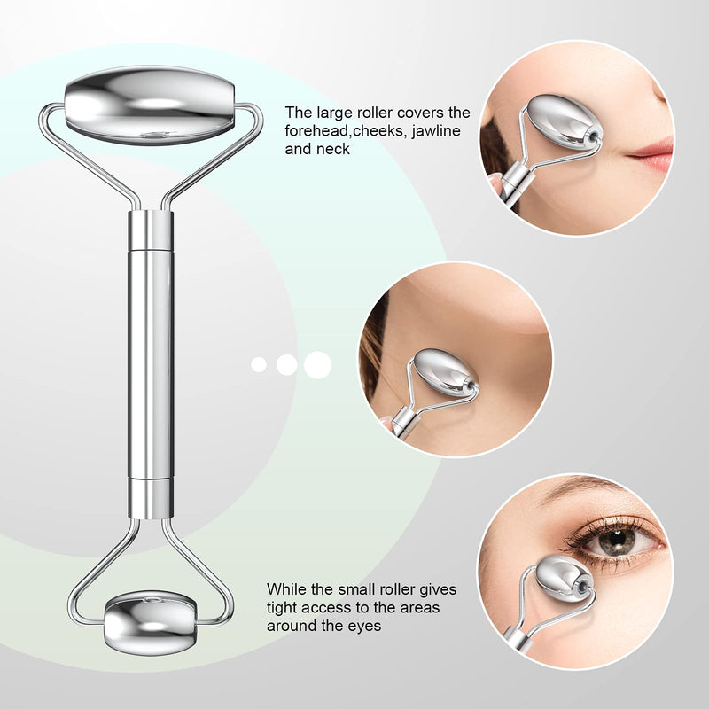 [Australia - AusPower] - Best Birthday Gifts for Women Mom Wife Sister Friend, Stainless Steel Face Roller and Gua Sha Set, Facial Beauty Roller Skin Care Tools, Anti Aging Face Massager Tool 