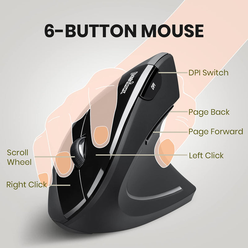 [Australia - AusPower] - Perixx PERIMICE-713 Wireless Ergonomic Vertical Mouse - 800/1200/1600 DPI - Right Handed - Recommended with RSI User Black 