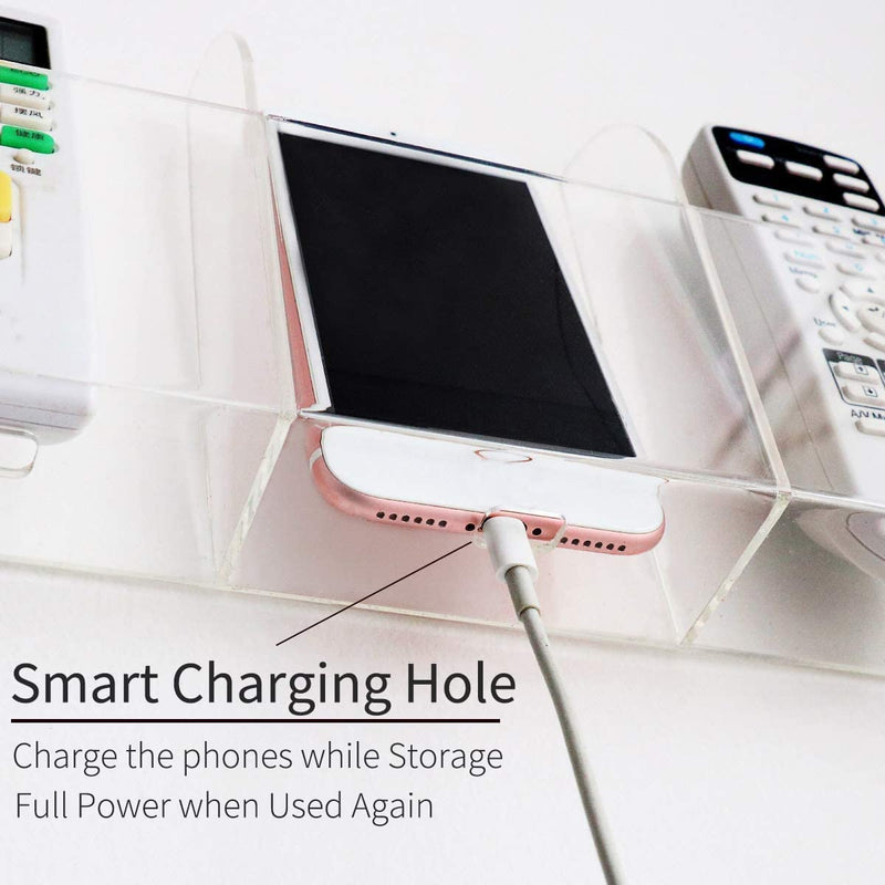 [Australia - AusPower] - Pansyling Large Acrylic 3-Slot Wall Mounted Smart Phone Charging Holder Station Clear Hanging TV Remote Control Holder Organizer Acrylic Wall Pocket Container Bedside Nightstand Clear Phone Charging Stand Caddy Media Organizer Box 3-Slot Phone Holder 