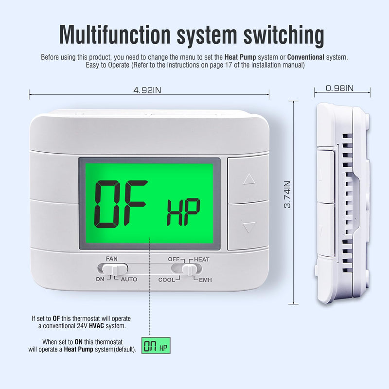 [Australia - AusPower] - Garystat Non-Programmable Heat Pump Thermostat for House 2 Heat/1 Cool, with Temperature & Humidity Monitor and Large Green LCD 