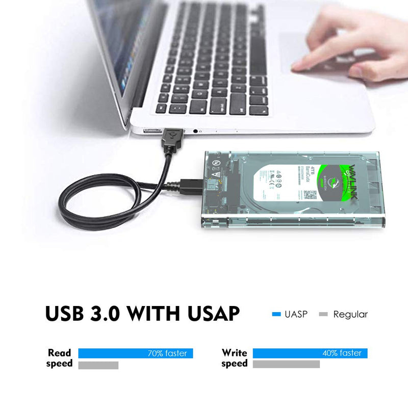 [Australia - AusPower] - WAVLINK 2.5-Inch SATA to USB 3.0 External Hard Drive Enclosure,Portable Clear Hard Disk Case for 2.5 inch 7mm 9.5mm SATA HDD SSD, Support UASP & 2TB Drives, Tool-Free Design - Clear 