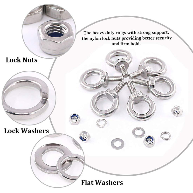 [Australia - AusPower] - Glarks 36Pcs 304 Stainless Steel M5 Male Thread Machinery Shoulder Lifting Ring Eye Bolt with Lock Nuts/Lock Washers/Flat Washers Set 