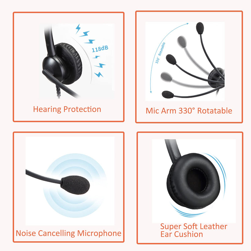 [Australia - AusPower] - Telephone Headset with Mic Mute & Volume Control for Landline Phone, Monaural Call Center Headset with Noise Cancelling Microphone for 6941 7841 7941 7942 7945 7960 7961 7962 7965 8845 8945 