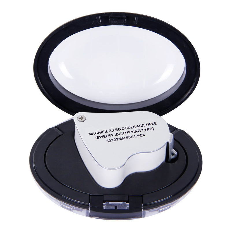 [Australia - AusPower] - EnTeck 30X 60X Dual Lens LED Illuminated Jewelry Magnifier, Pocket Microscope Magnifying Jewelers Eye Loupe Glasses White 1 Pack 