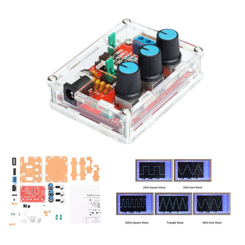 [Australia - AusPower] - Onyehn XR2206 High Precision Function Signal Generator DIY Kit Sine/Triangle/Square Output 1Hz-1MHz Adjustable Frequency Amplitude + Transparent Case Box Shell 