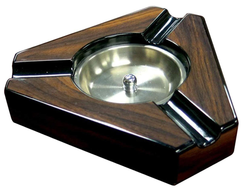 [Australia - AusPower] - Prestige Import Group - Triangular Maple Lacquer 3 Cigar Ashtray - Dark Maple Wood and Black Accents 