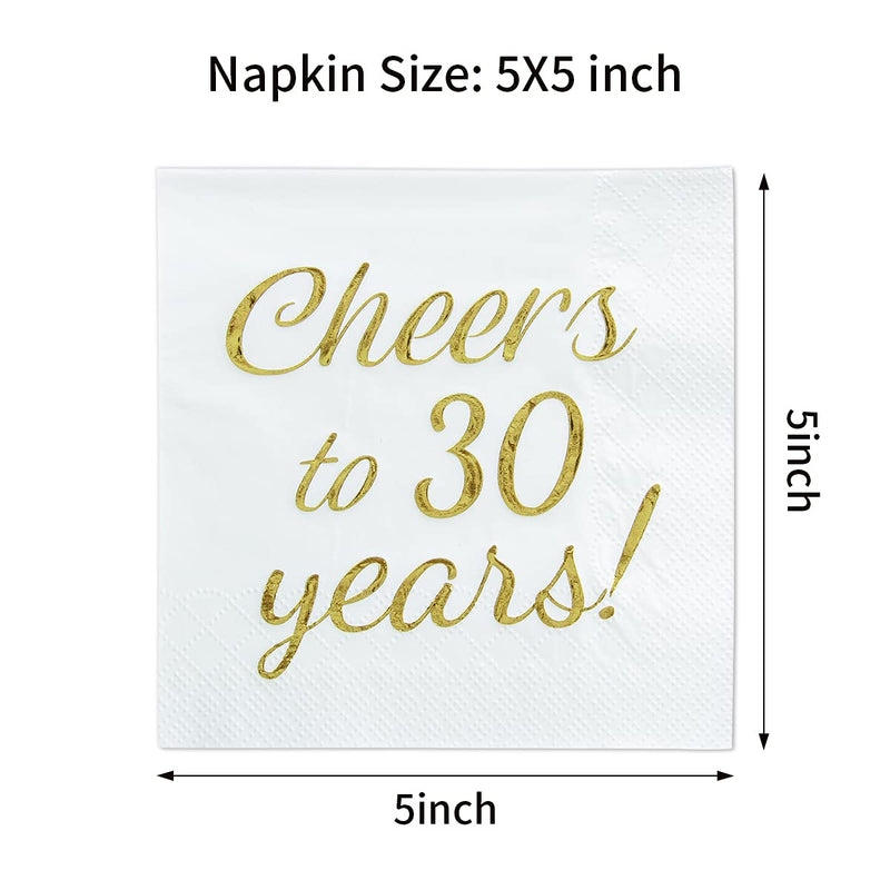 [Australia - AusPower] - GooBeans Gold Foil Cheers to 30 Years Cocktail Paper Napkins Beverages Napkins for 30th Birthday Anniversary Decorations (5 x 5 In, 100 Pack) 