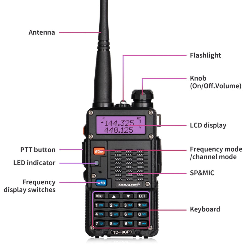 [Australia - AusPower] - TIDRADIO TD-F9GP High Power Ham Radio Handheld Upgraded Version of Baofeng UV-5R 2 Way Radio with 2100mAh Battery (1Pack-Black) 