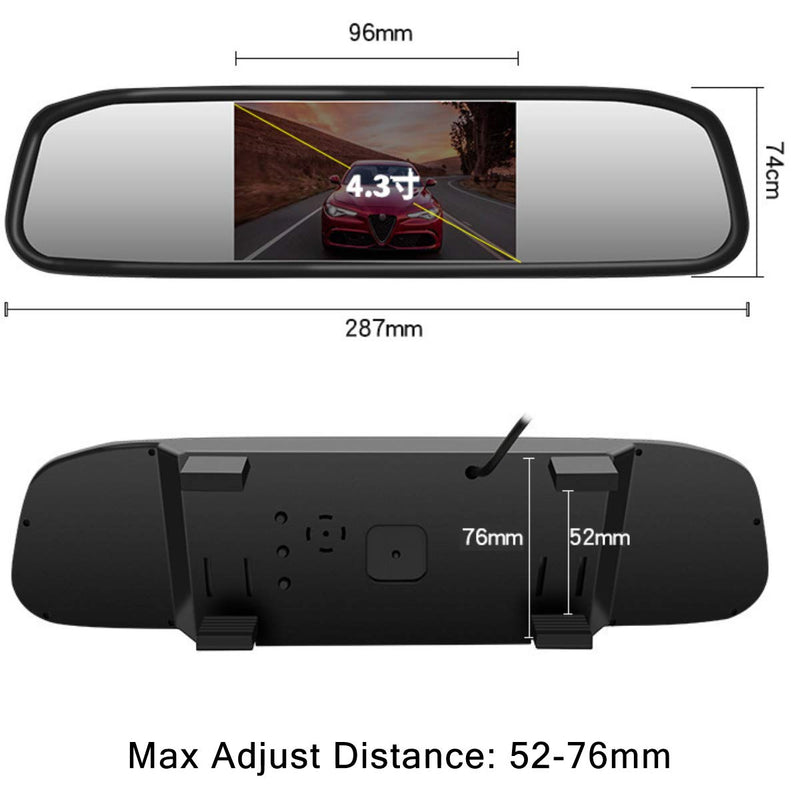 [Australia - AusPower] - 4.3 inch Car Video Monitor Auto Rear View Mirror LCD Screen 12V-24V Universal Mount Clip-On Current Mirror for Backup Camera/Front Camera/Media Player/Safety Driving 2 Ways RCA Input 